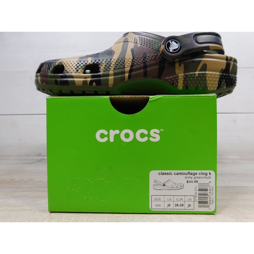 Crocs Classic Camo Clog Army Green Multi Shoes Boys Kid Size J6 Womens 8 Slip On - Picture 9 of 9